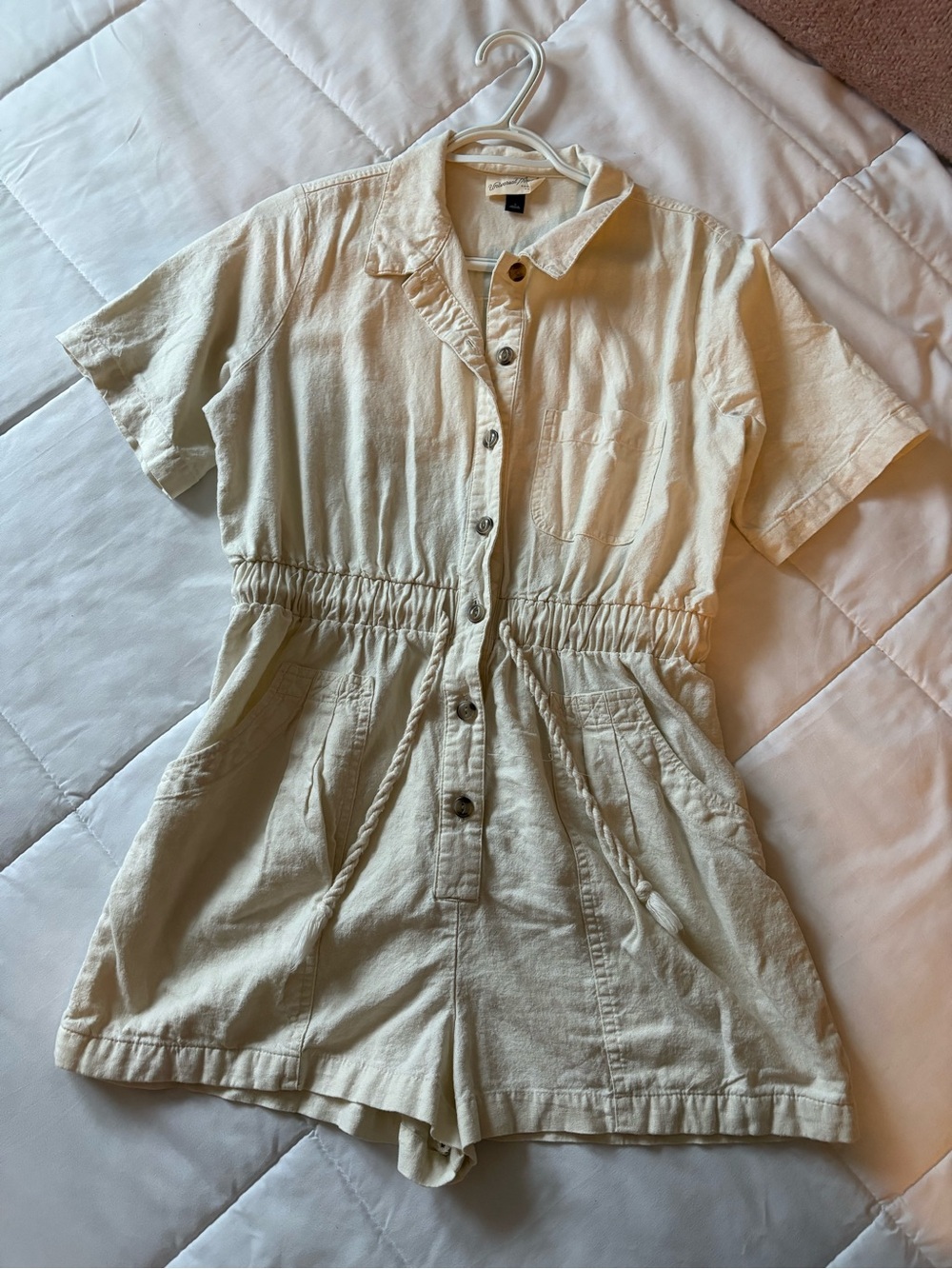 Universal Thread Cream Button-Front Short-Sleeve Romper